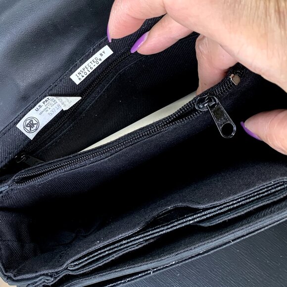 Vtg STRADA Small Black Leather Organizer Crossbody Purse Bag - Picture 10 of 16